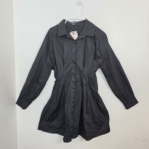 NEW Missguided Cinch Waist Button Up Pleated Poplin Mini Shirt Dress Size 6
